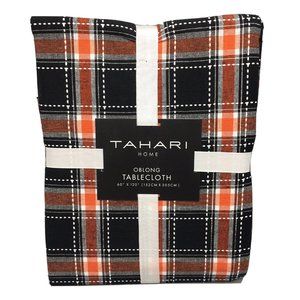 Tahari Halloween Black Plaid Tablecloth 60x120 Orange White Cotton Decor